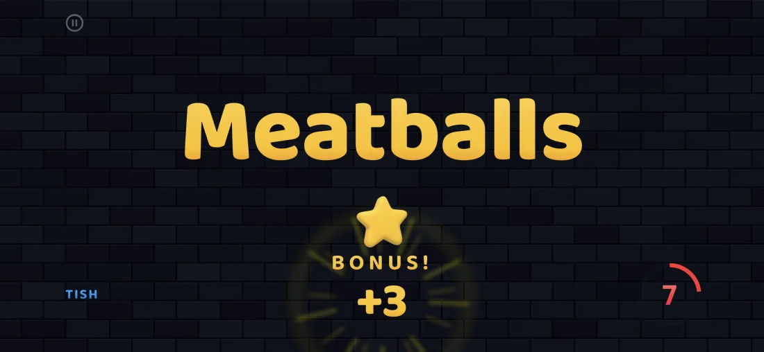 The combo bonus paying out three points on the word Meatballs