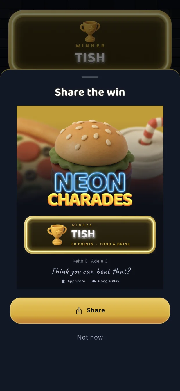 The share card announcing the winner of a match
