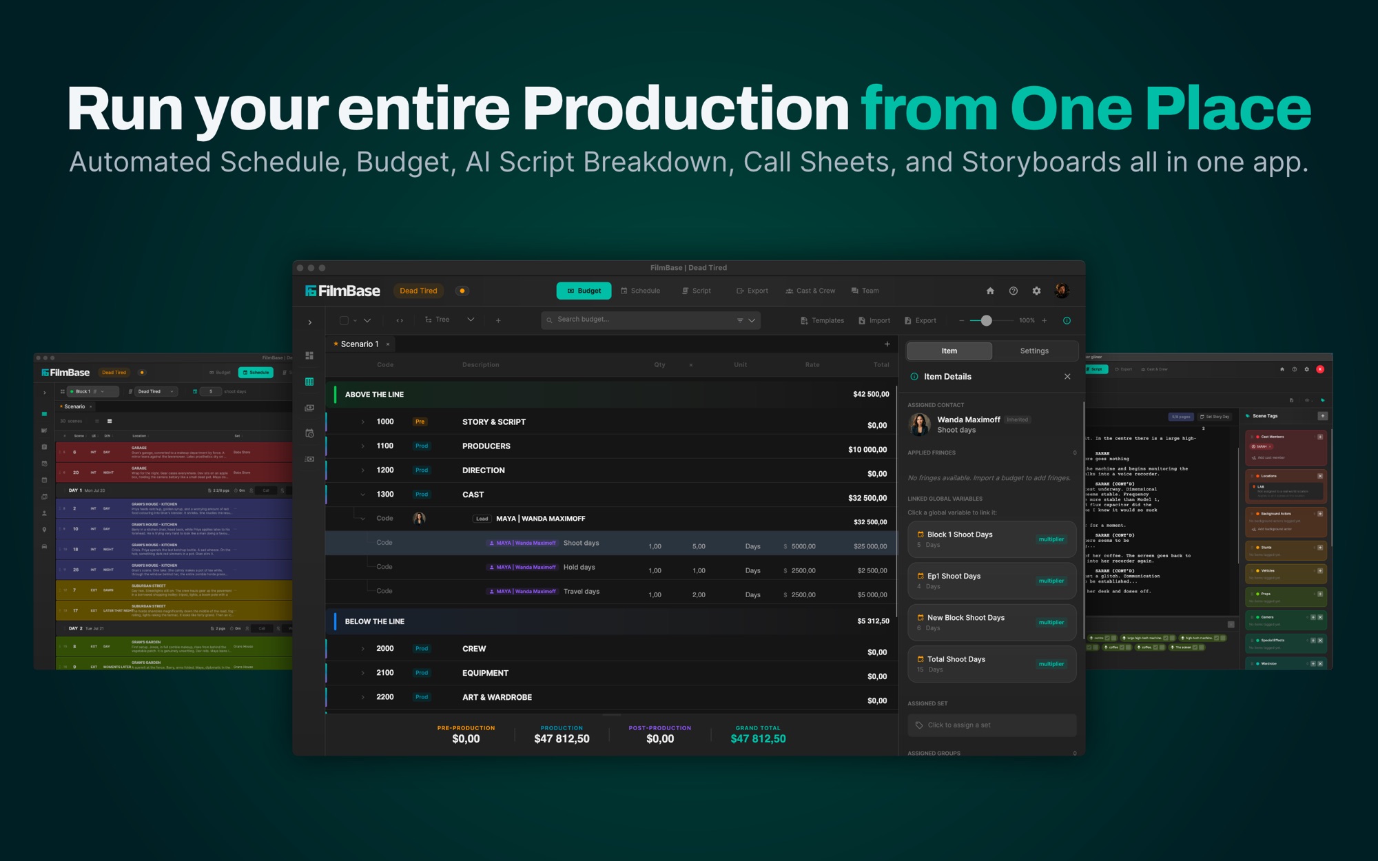 FilmBase running a production budget alongside the schedule